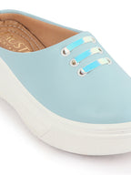 Shop Women Sky Blue Outdoor Fashion Comfort Lace Design Open Back Platform Heel Slip On Casual Shoes Online.