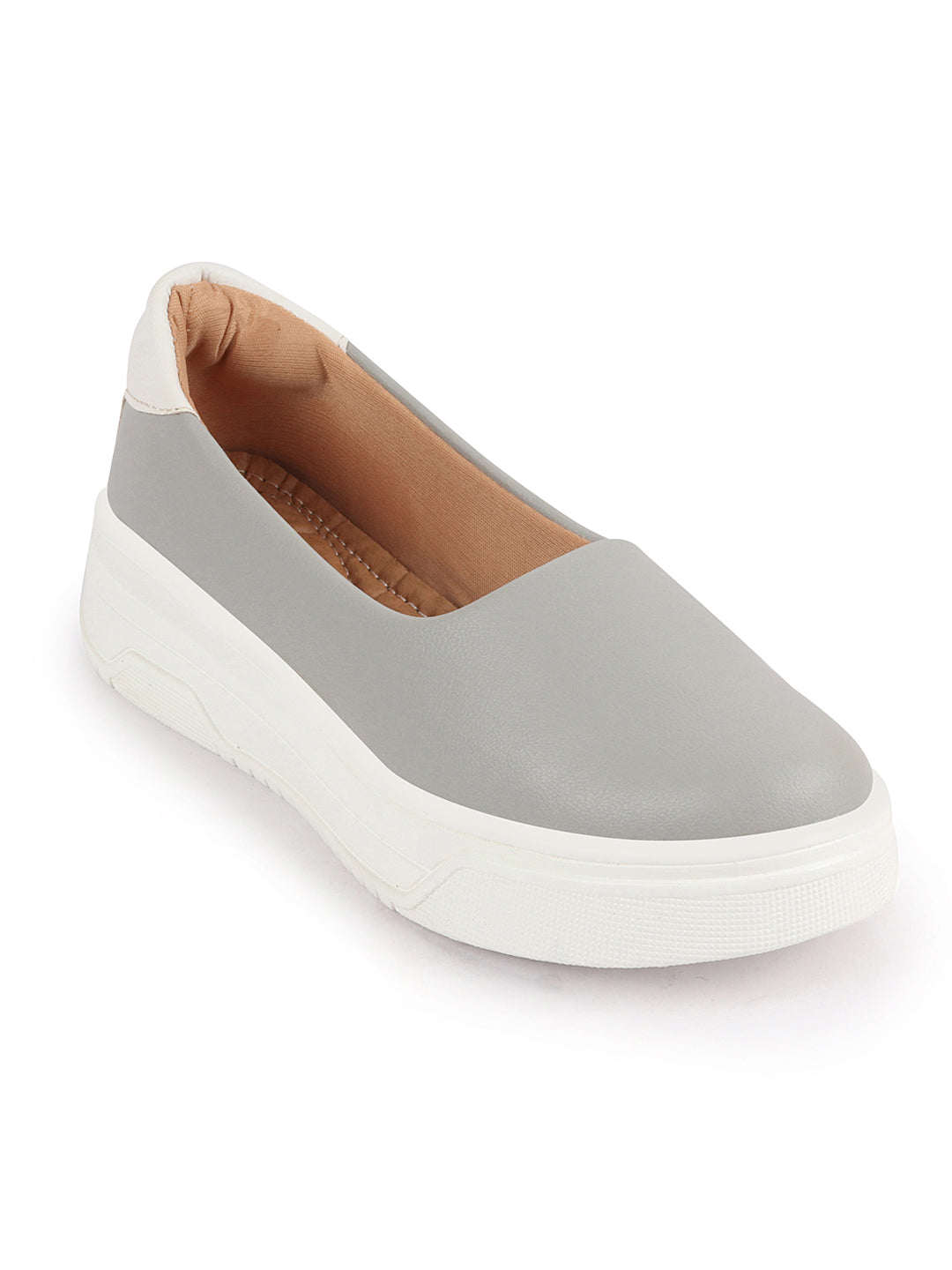 Shop Women Grey Outdoor Fashion Comfort Height Enhance Platform Heel Ballerina Slip On Shoes Online.