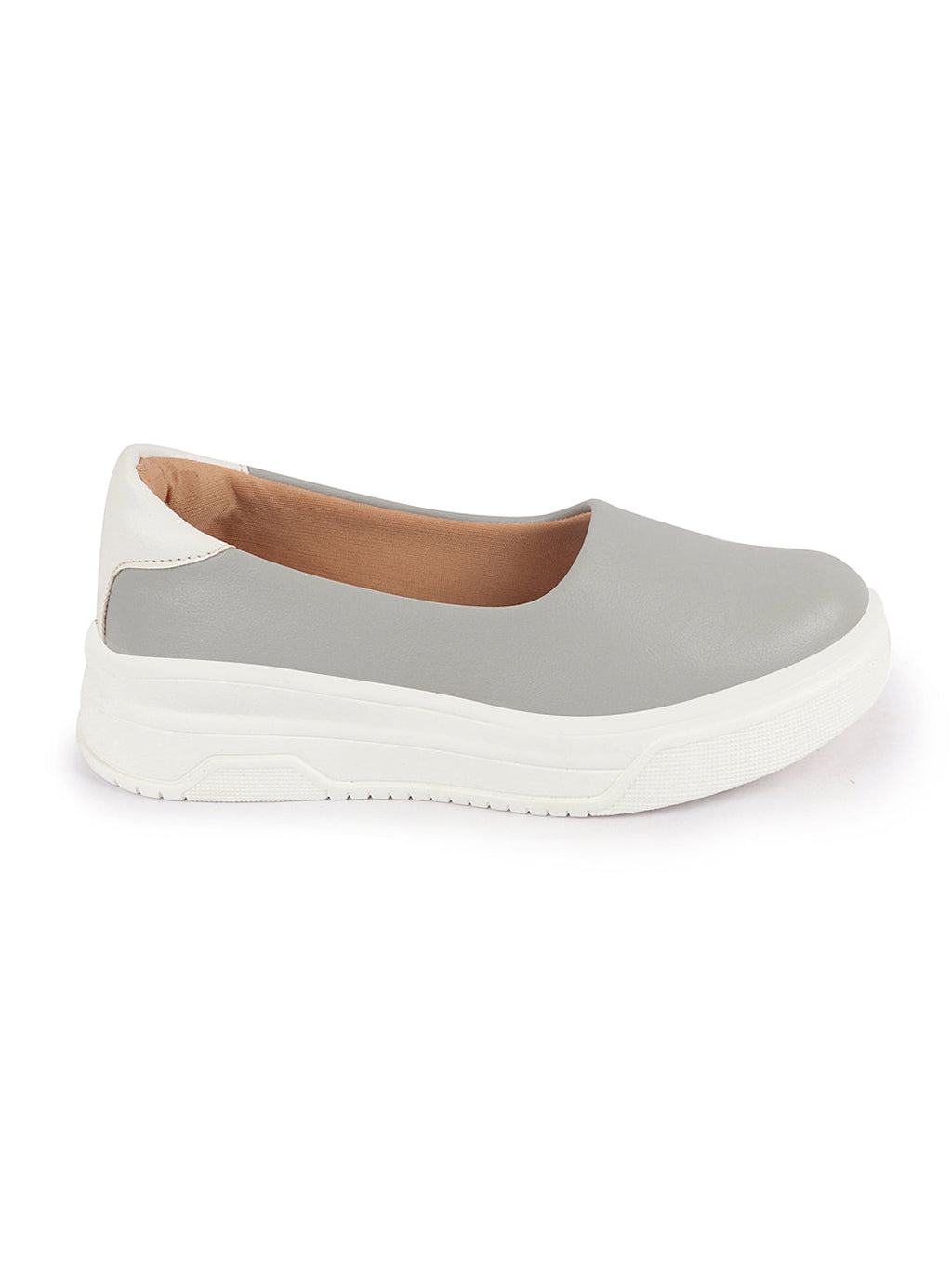 Shop Women Grey Outdoor Fashion Comfort Height Enhance Platform Heel Ballerina Slip On Shoes Online.