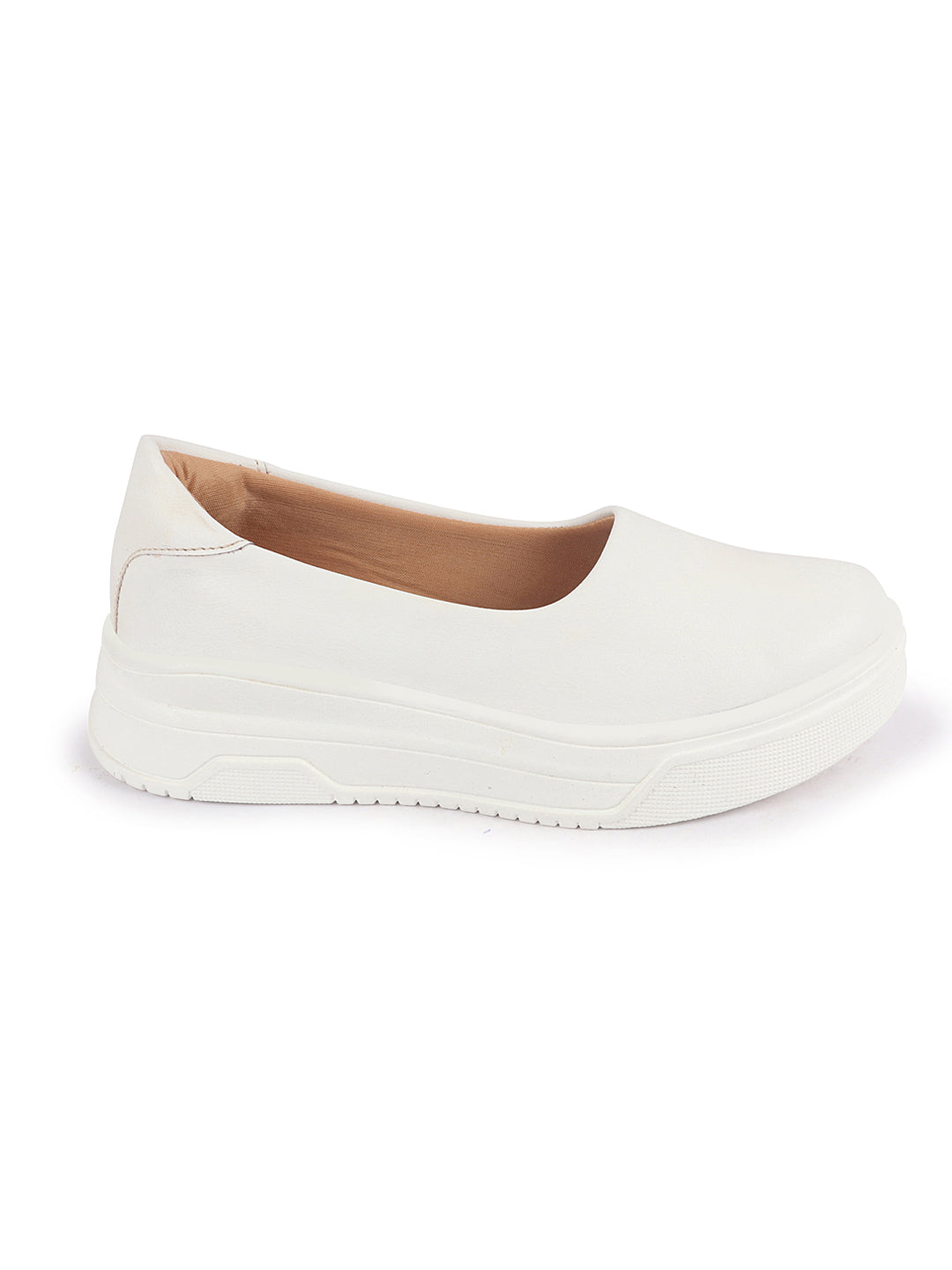Shop Women White Outdoor Fashion Comfort Height Enhance Platform Heel Ballerina Slip On Shoes Online.