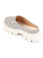Shop Women Grey Laser Cut Star Open Back Height Enhancer Slip On Casual Shoes Online.