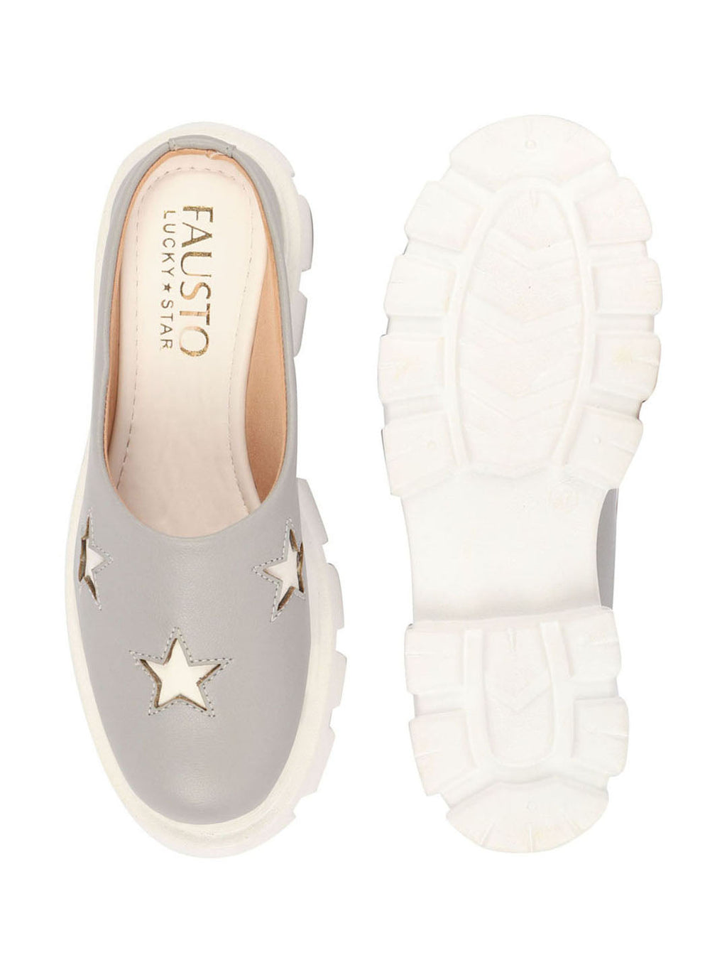 Shop Women Grey Laser Cut Star Open Back Height Enhancer Slip On Casual Shoes Online.