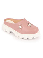 Shop Women Peach Laser Cut Star Open Back Height Enhancer Slip On Casual Shoes Online.