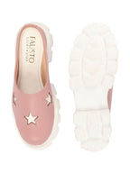 Shop Women Peach Laser Cut Star Open Back Height Enhancer Slip On Casual Shoes Online.