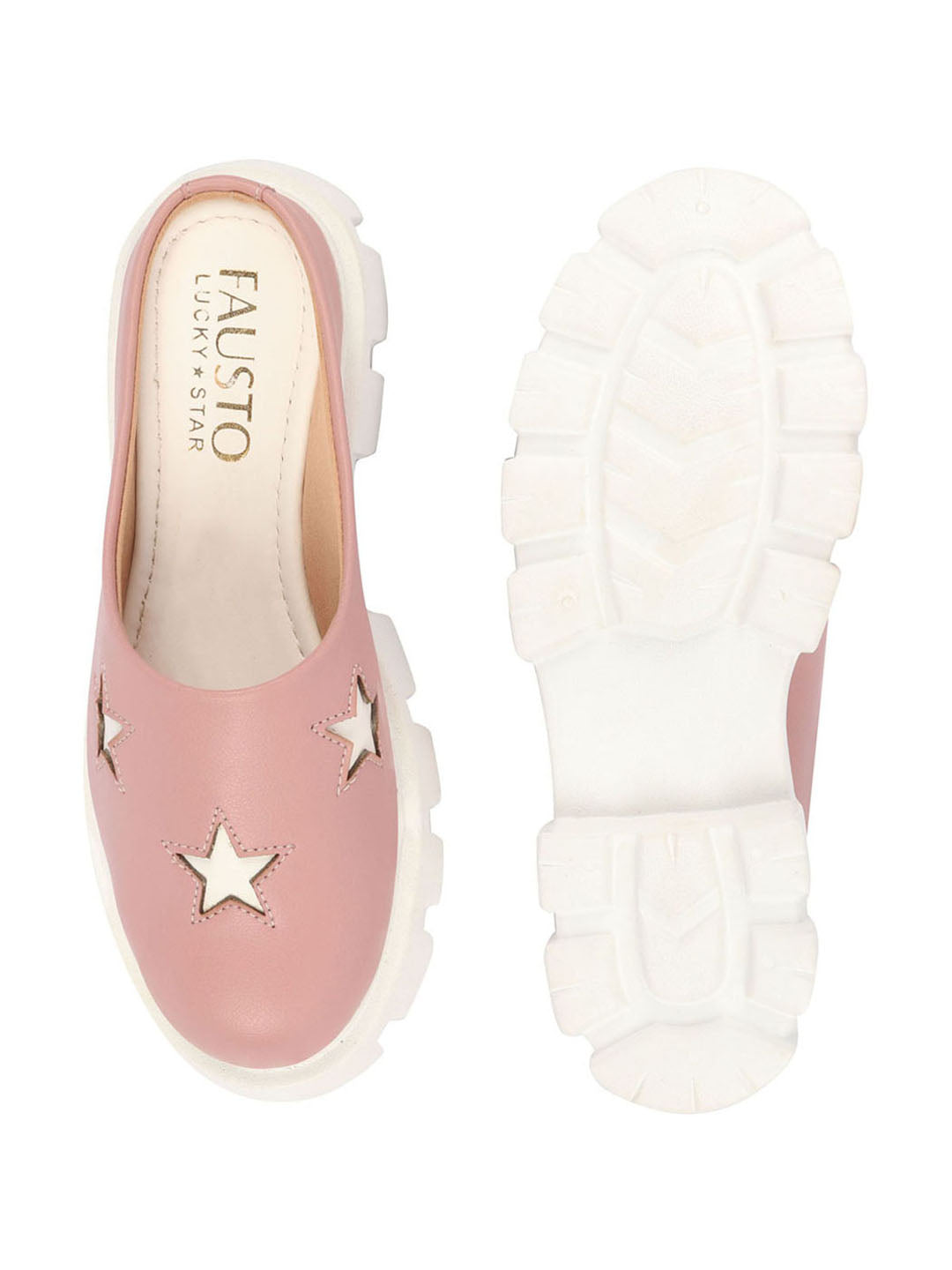 Shop Women Peach Laser Cut Star Open Back Height Enhancer Slip On Casual Shoes Online.