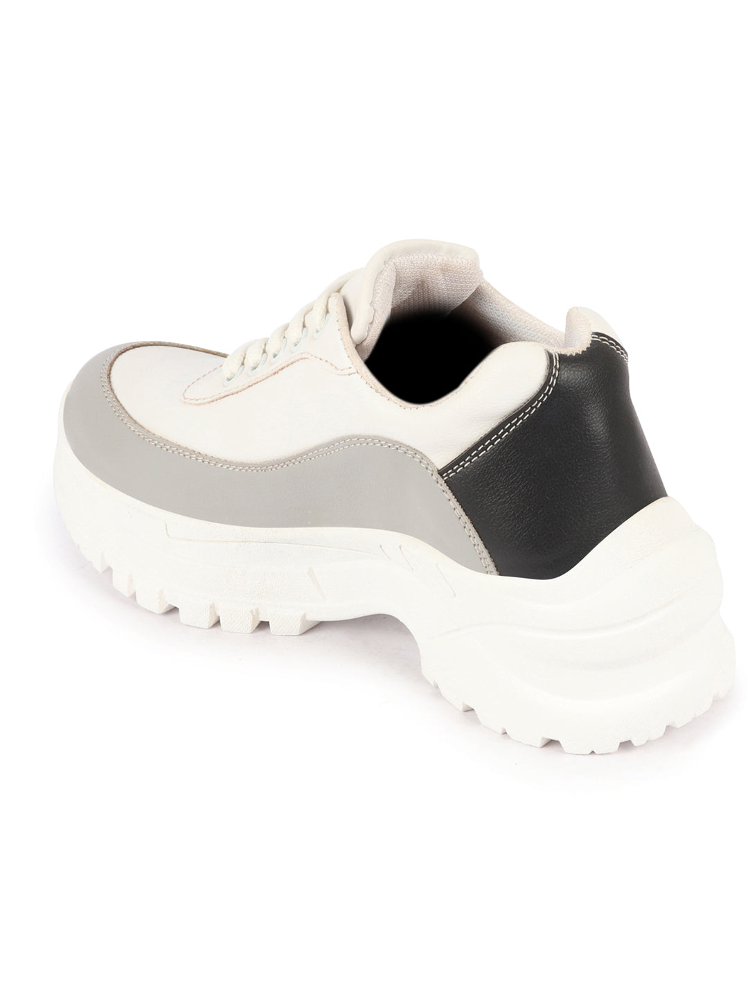 Shop Women Grey Colorblocked Casual Lace Up Sneaker Shoes Online.