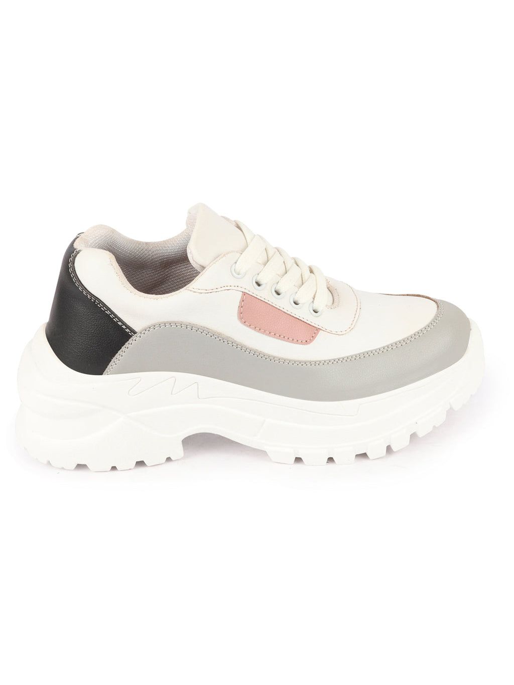 Shop Women Grey Colorblocked Casual Lace Up Sneaker Shoes Online.