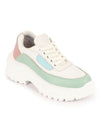 Shop Women Pista Green Colorblocked Casual Lace Up Sneaker Shoes Online.