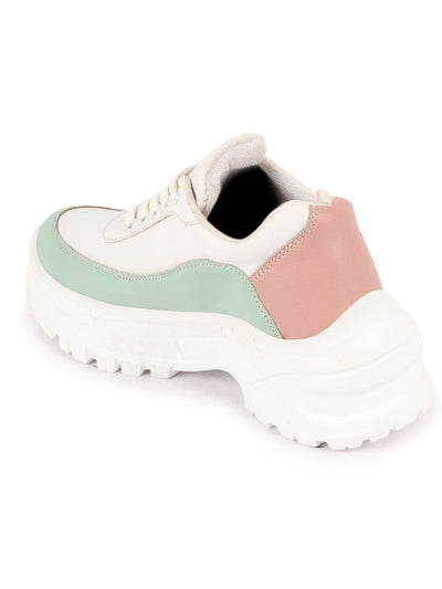 Shop Women Pista Green Colorblocked Casual Lace Up Sneaker Shoes Online.