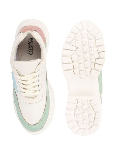 Shop Women Pista Green Colorblocked Casual Lace Up Sneaker Shoes Online.