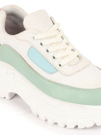 Shop Women Pista Green Colorblocked Casual Lace Up Sneaker Shoes Online.