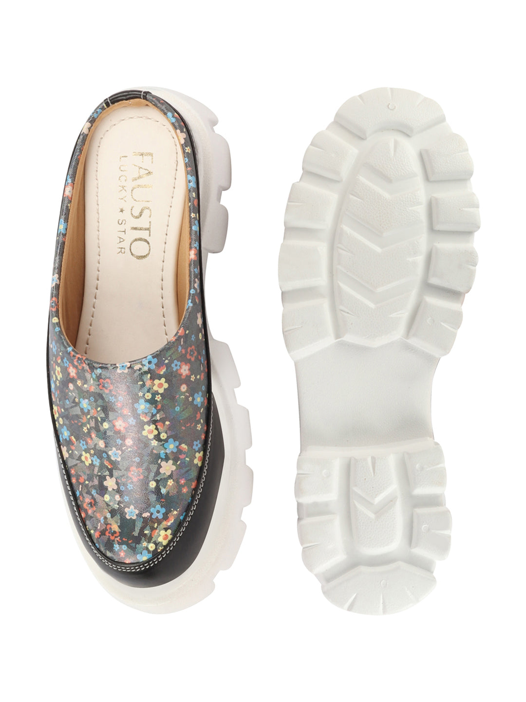 Shop Women Black Stiched Floral Print Back Open Height Enhancer Slip On Casual Shoes Online.