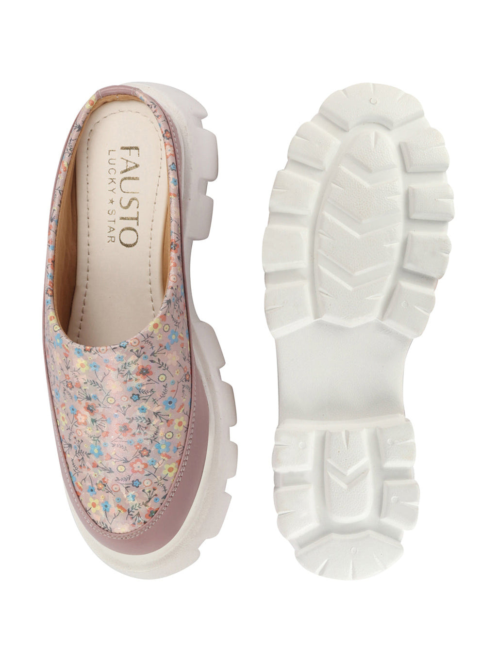 Shop Women Peach Stiched Floral Print Back Open Height Enhancer Slip On Casual Shoes Online.