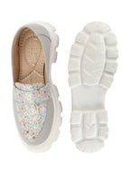 Shop Women Grey Stiched Floral Print Classic Weekend Party Slip On Casual Shoes Online.