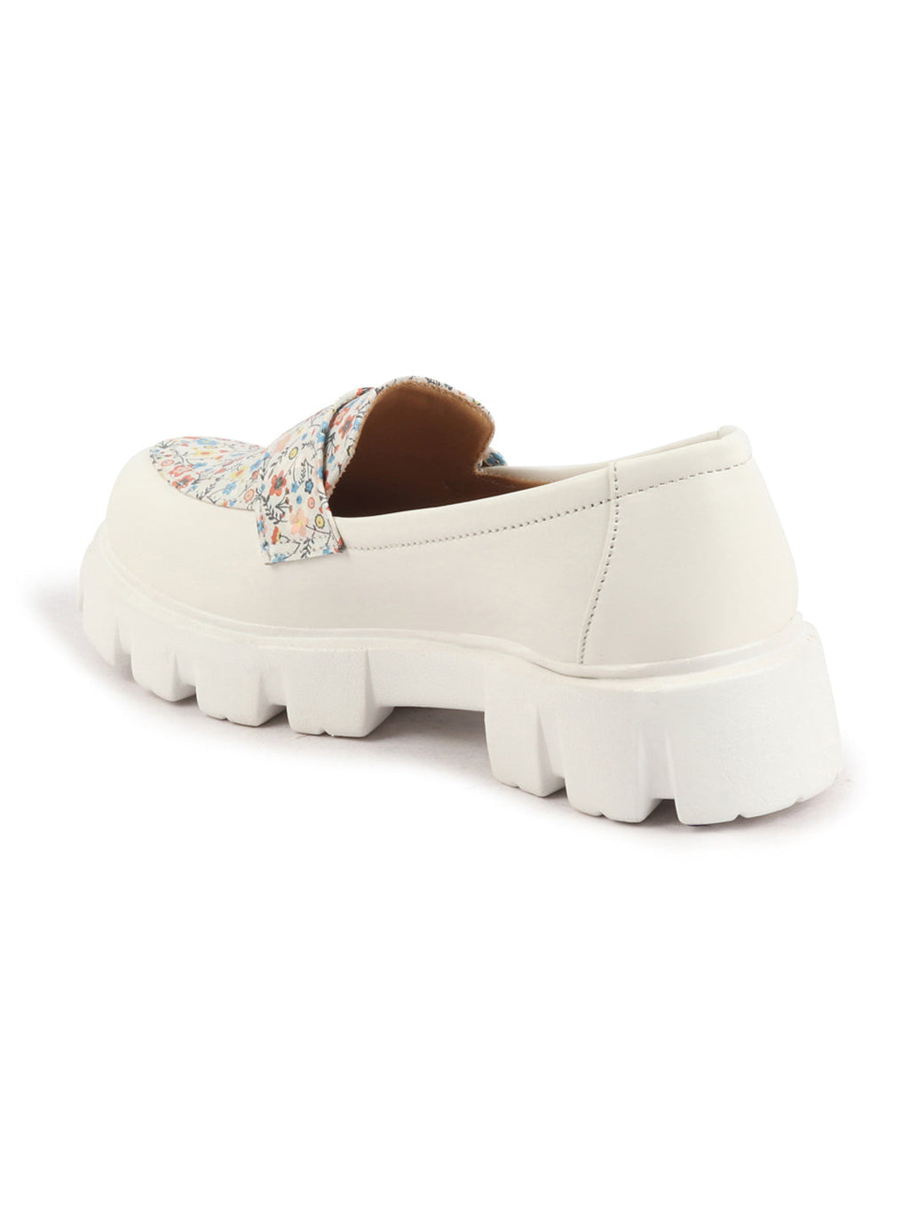 Shop Women White Stiched Floral Print Classic Weekend Party Slip On Casual Shoes Online.
