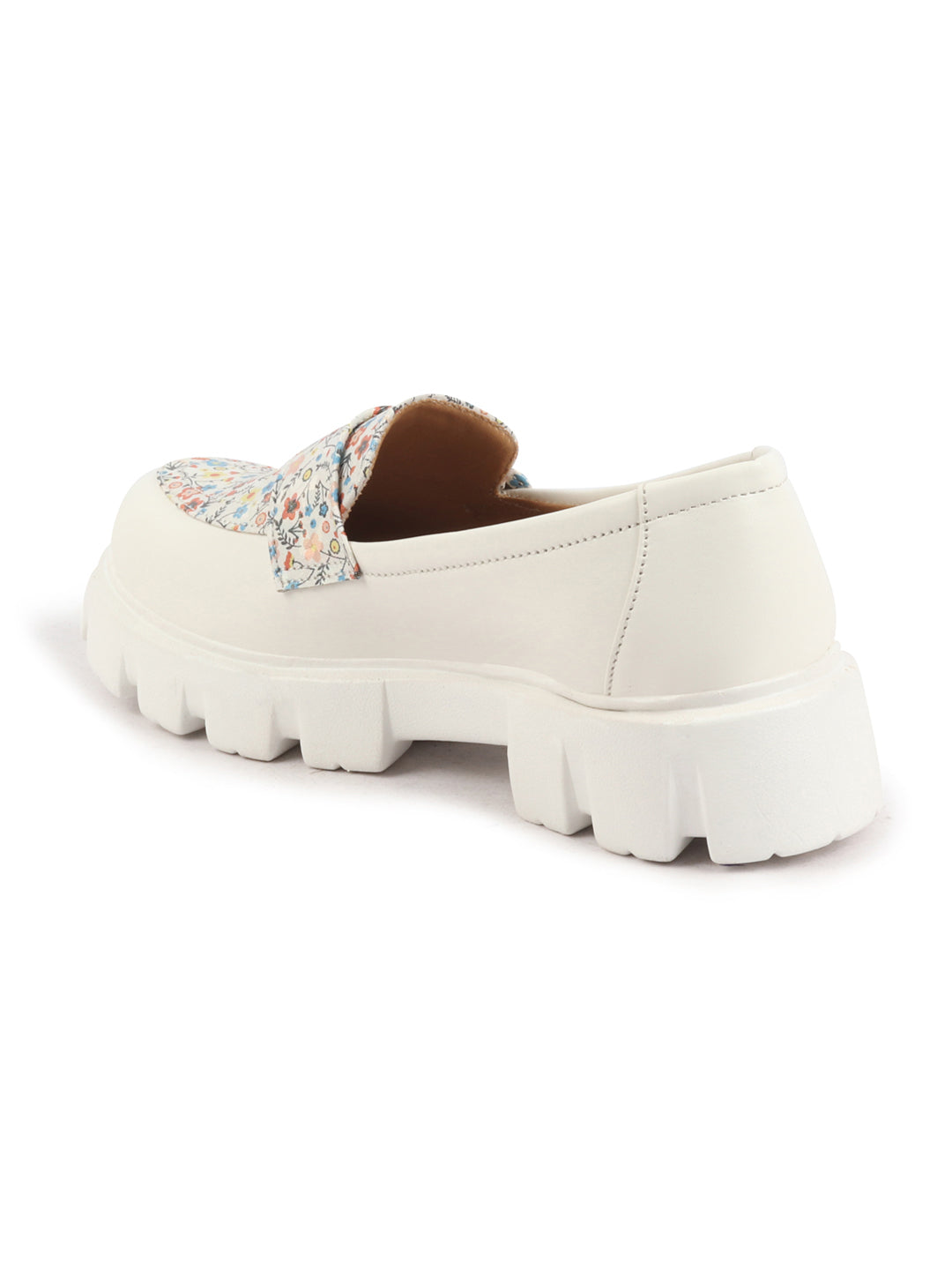 Shop Women White Stiched Floral Print Classic Weekend Party Slip On Casual Shoes Online.