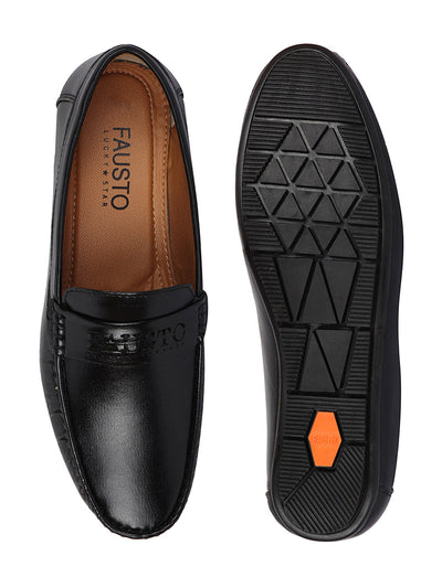 Shop Basics Men Black Laser Cut Logo Design Slip On Loafer Mocassin Shoes Online.