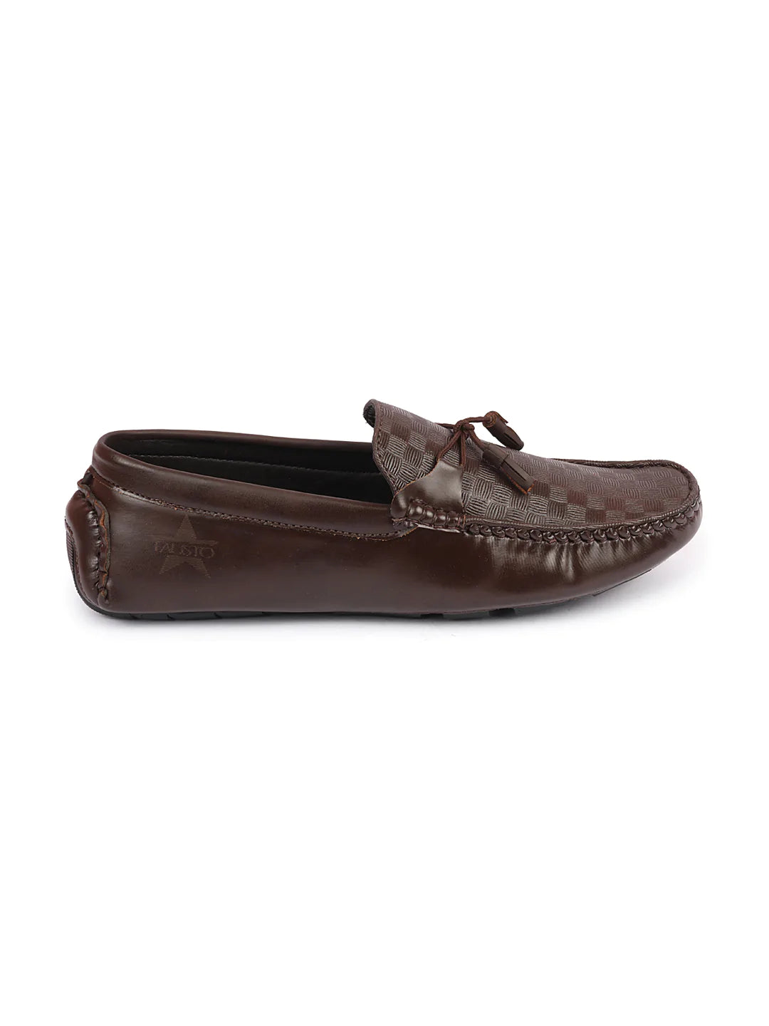 Shop Men Brown Textured Design Casual Tassel Slip On Driving Loafer and Moccasins Online.