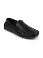 Shop Men Black Textured Design Casual Classic Slip On Driving Loafer and Moccasins Online.
