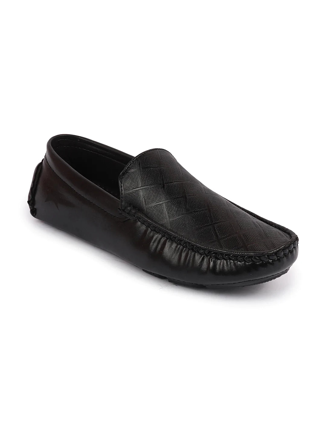 Shop Men Black Textured Design Casual Classic Slip On Driving Loafer and Moccasins Online.