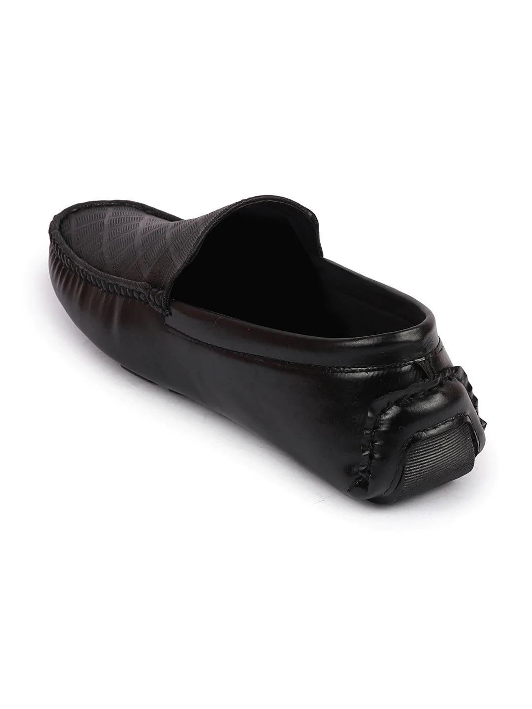 Shop Men Black Textured Design Casual Classic Slip On Driving Loafer and Moccasins Online.