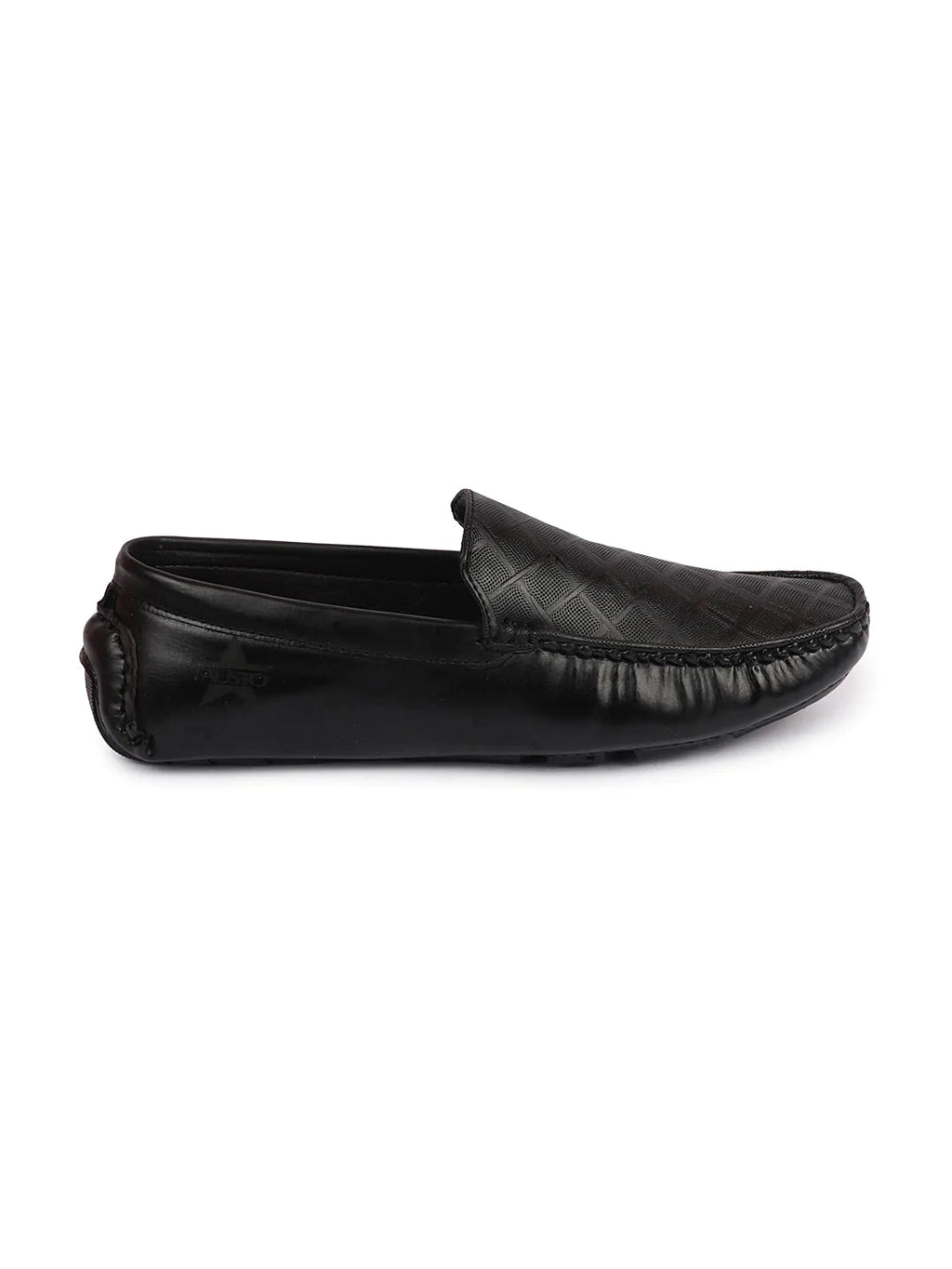 Shop Men Black Textured Design Casual Classic Slip On Driving Loafer and Moccasins Online.