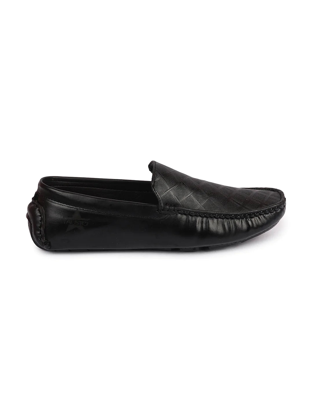 Shop Men Black Textured Design Casual Classic Slip On Driving Loafer and Moccasins Online.