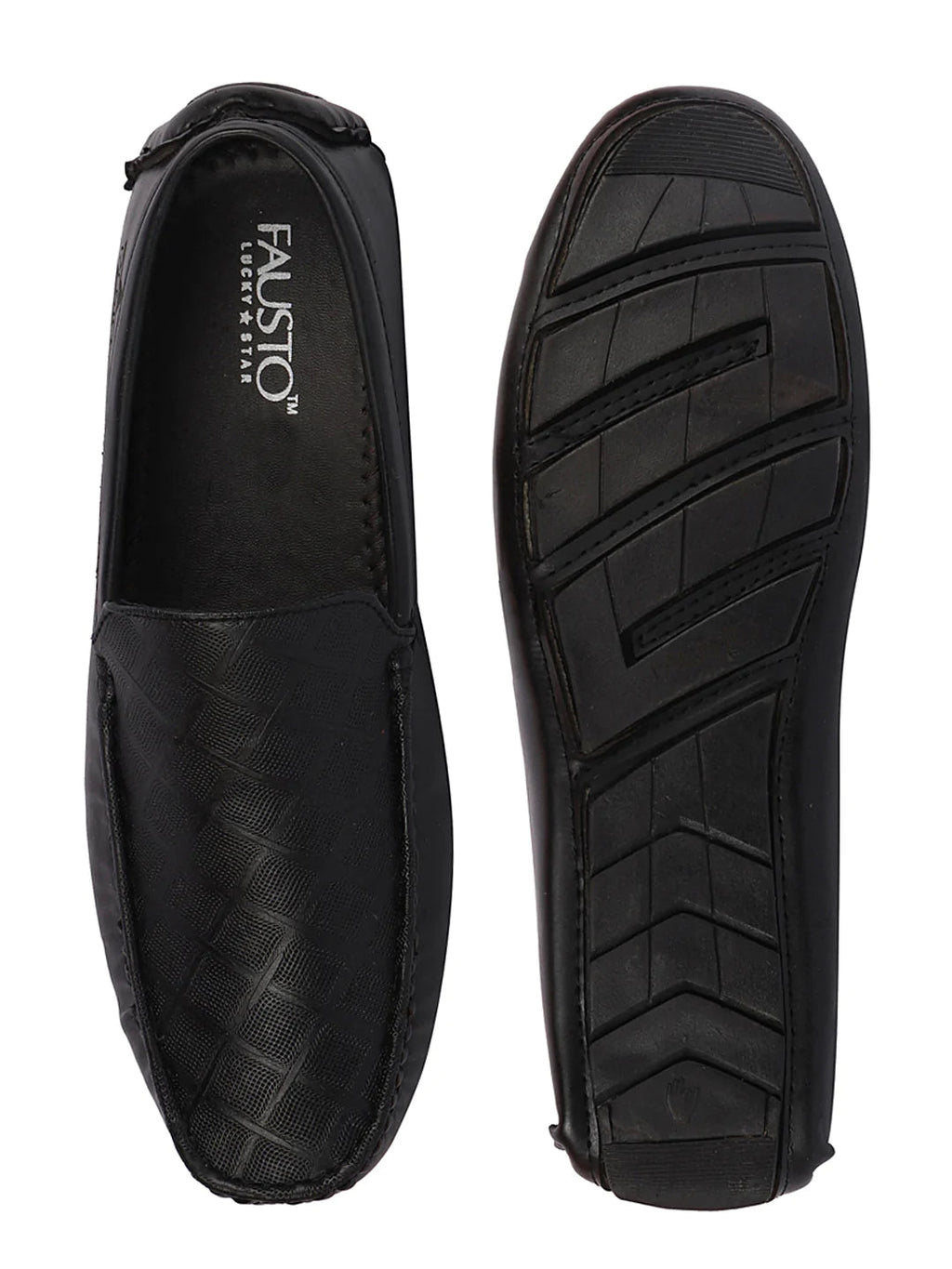 Shop Men Black Textured Design Casual Classic Slip On Driving Loafer and Moccasins Online.