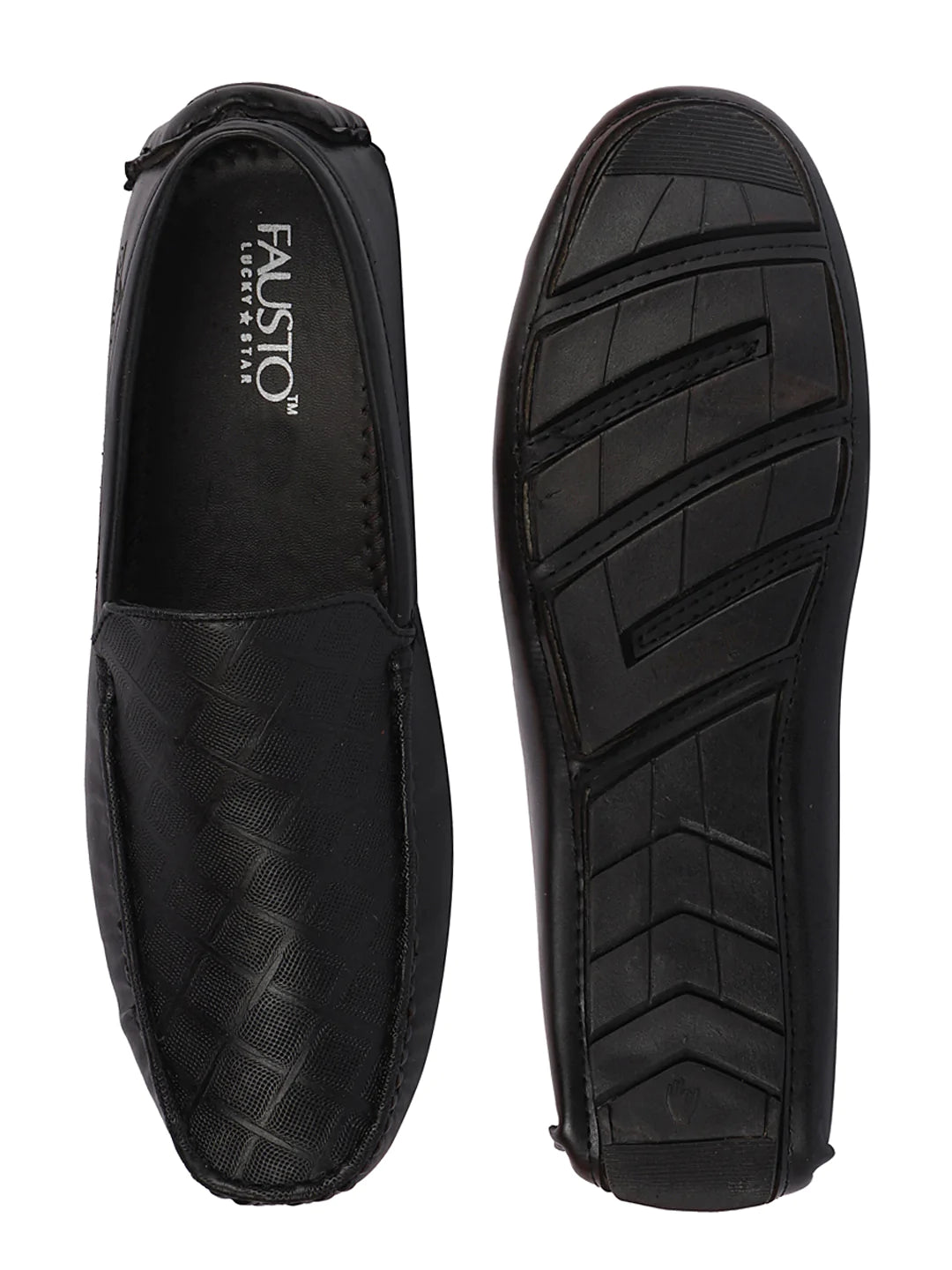 Shop Men Black Textured Design Casual Classic Slip On Driving Loafer and Moccasins Online.