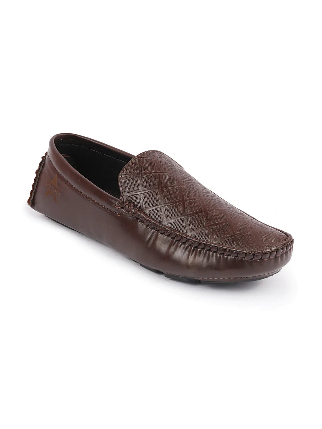 Shop Men Brown Textured Design Casual Classic Slip On Driving Loafer and Moccasins Online.