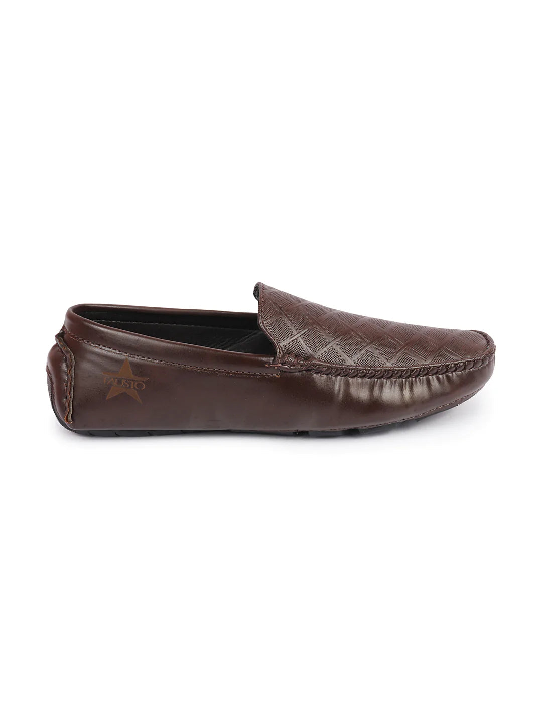 Shop Men Brown Textured Design Casual Classic Slip On Driving Loafer and Moccasins Online.