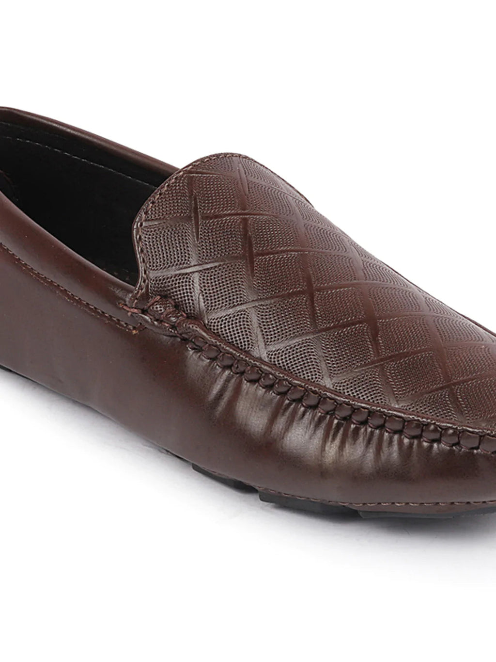 Shop Men Brown Textured Design Casual Classic Slip On Driving Loafer and Moccasins Online.