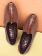 Shop Basics Men Tan Textured Floral Prints Slip On Ethnic Juttis and Mojaris Online.