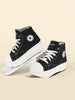 Women Black High Ankle Top Wedge Heels Canvas Lace Up Sneakers Shoes