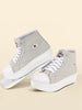 Women Grey High Ankle Top Wedge Heels Canvas Lace Up Sneakers Shoes