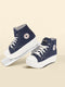 Women Navy Blue High Ankle Top Wedge Heels Canvas Lace Up Sneakers Shoes