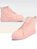 Women Pink High Ankle Top Wedge Heels Stitched Design Lace Up Sneakers Shoes