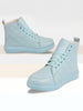 Women Sky Blue High Ankle Top Wedge Heels Stitched Design Lace Up Sneakers Shoes