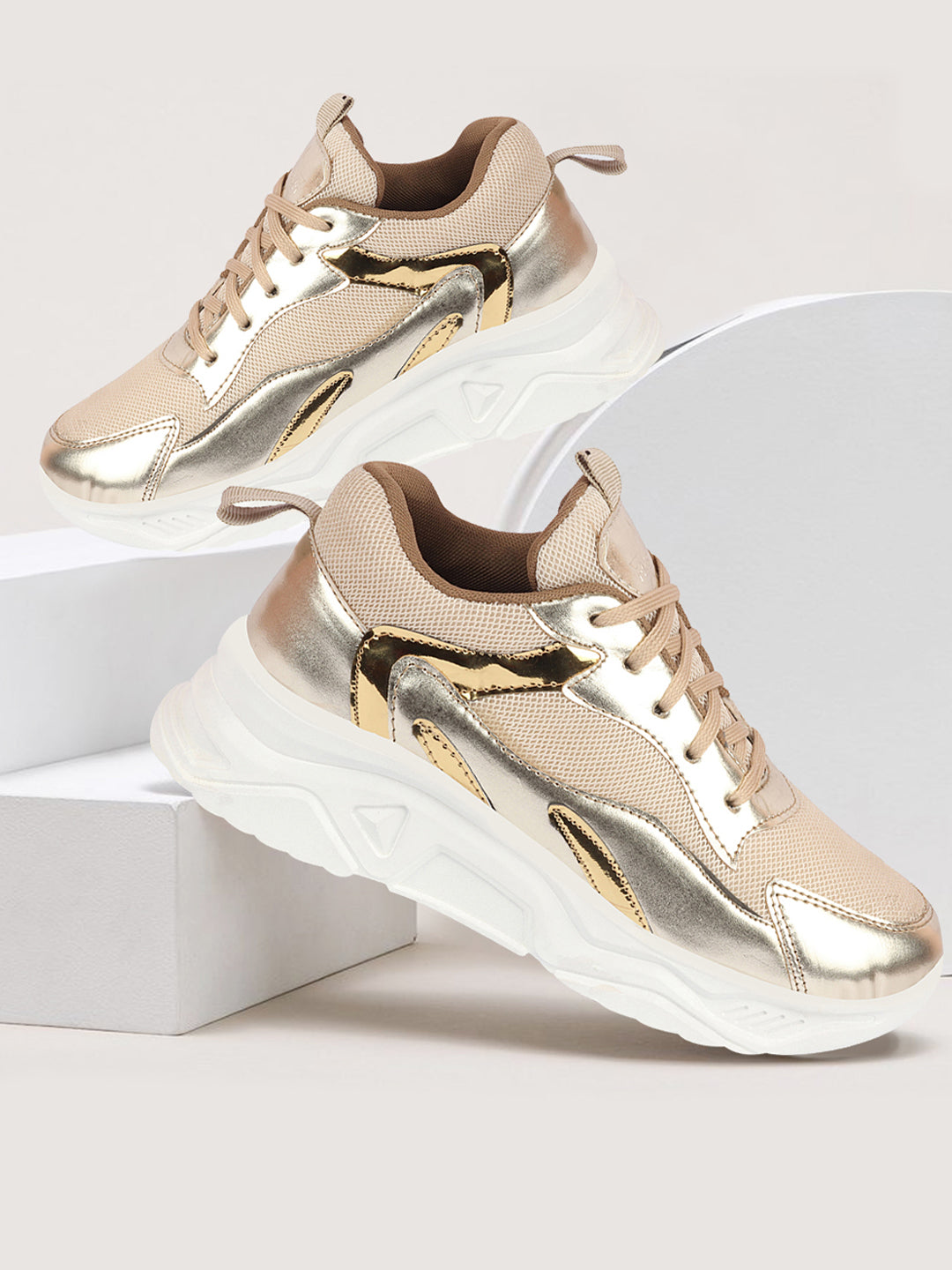 Buy Women Golden Sporty Fashion Lace Up Sneakers Shoes Online