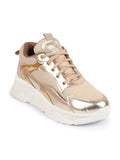 Women Golden Embellished Sporty Design Fashion Stylish Lace Up Sneakers Shoes
