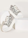 Women White Low Top Ankle Wedge Heels Embellished Lace Up Sneakers Shoes