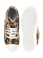 Shop Women Beige High Ankle Top Wedge Heels Camouflage Print Canvas Lace Up Sneakers Shoes Online.