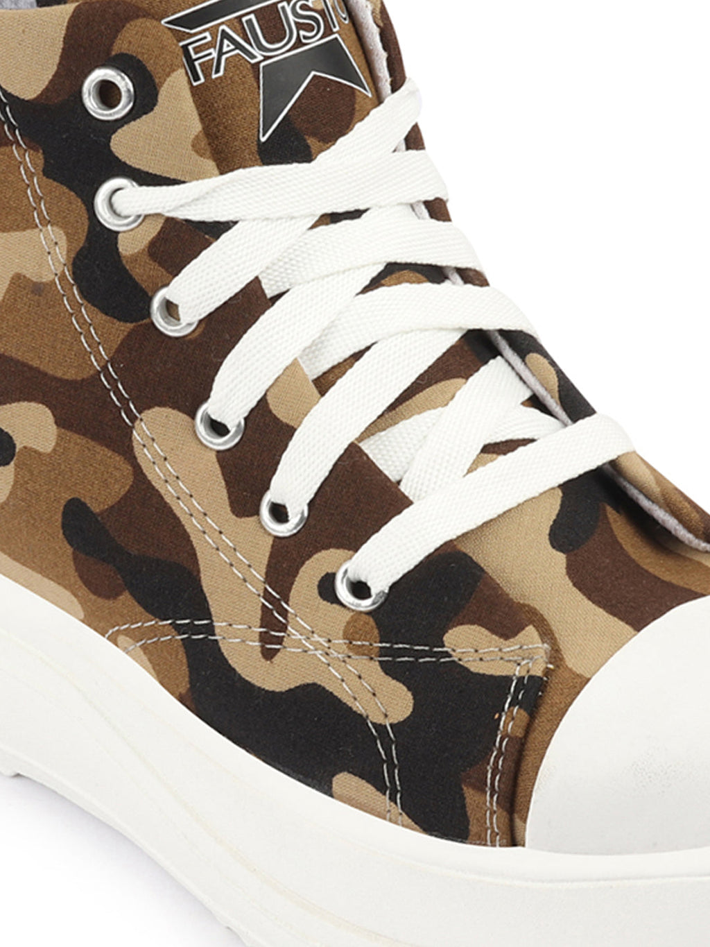 Shop Women Beige High Ankle Top Wedge Heels Camouflage Print Canvas Lace Up Sneakers Shoes Online.