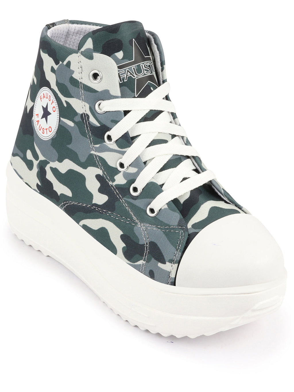 Shop Women Military High Ankle Top Wedge Heels Camouflage Print Canvas Lace Up Sneakers Shoes Online.