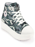 Shop Women Military High Ankle Top Wedge Heels Camouflage Print Canvas Lace Up Sneakers Shoes Online.