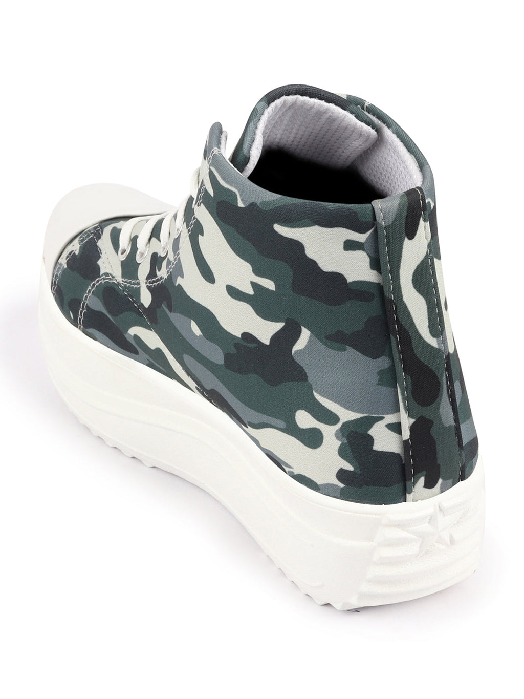 Shop Women Military High Ankle Top Wedge Heels Camouflage Print Canvas Lace Up Sneakers Shoes Online.