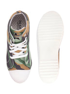 Shop Women Olive Green High Ankle Top Wedge Heels Camouflage Print Canvas Lace Up Sneakers Shoes Online.