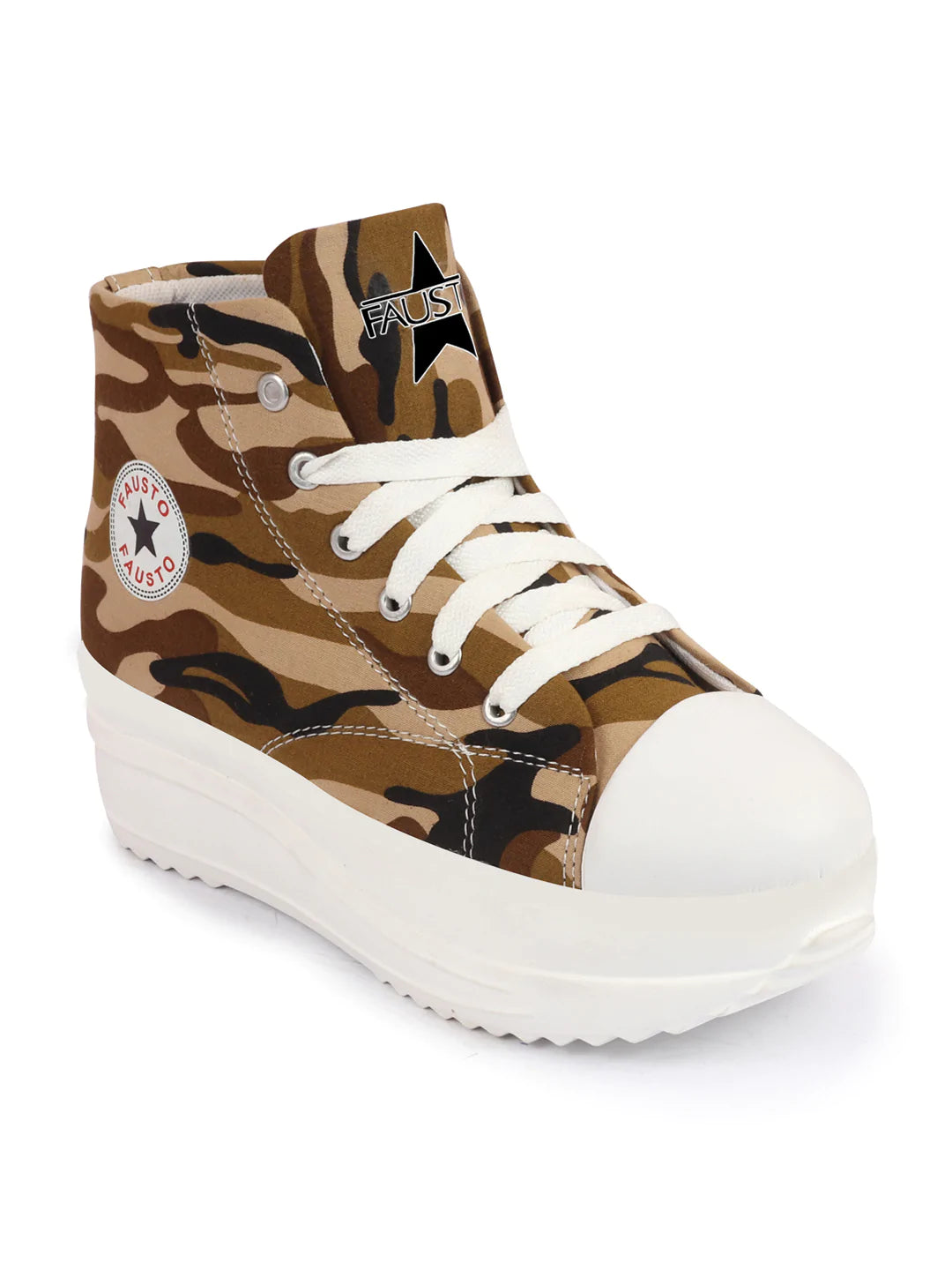 Shop Women Teek High Ankle Top Wedge Heels Camouflage Print Canvas Lace Up Sneakers Shoes Online.