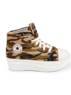 Shop Women Teek High Ankle Top Wedge Heels Camouflage Print Canvas Lace Up Sneakers Shoes Online.