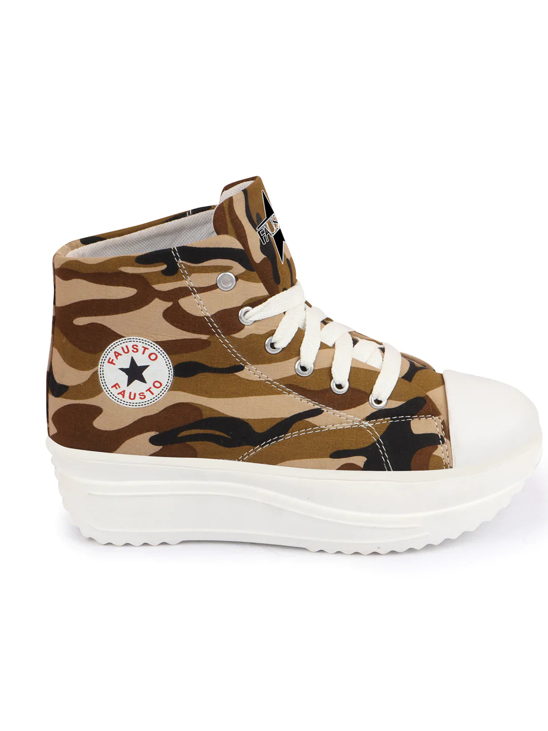Shop Women Teek High Ankle Top Wedge Heels Camouflage Print Canvas Lace Up Sneakers Shoes Online.
